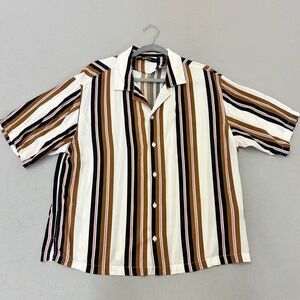 Fashion Nova Brown and Black Striped Casual Button Down Shirt